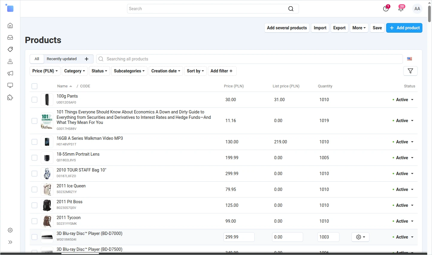 CS-Cart 4.20.1 admin panel with the menu collapsed to a slim icon bar