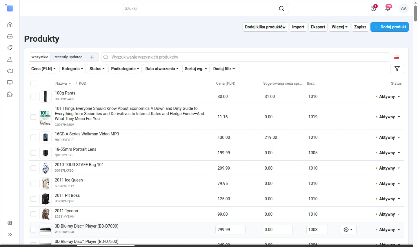 Panel administracyjny CS-Cart 4.20.1 ze zwiniętym menu do wąskiego paska ikon