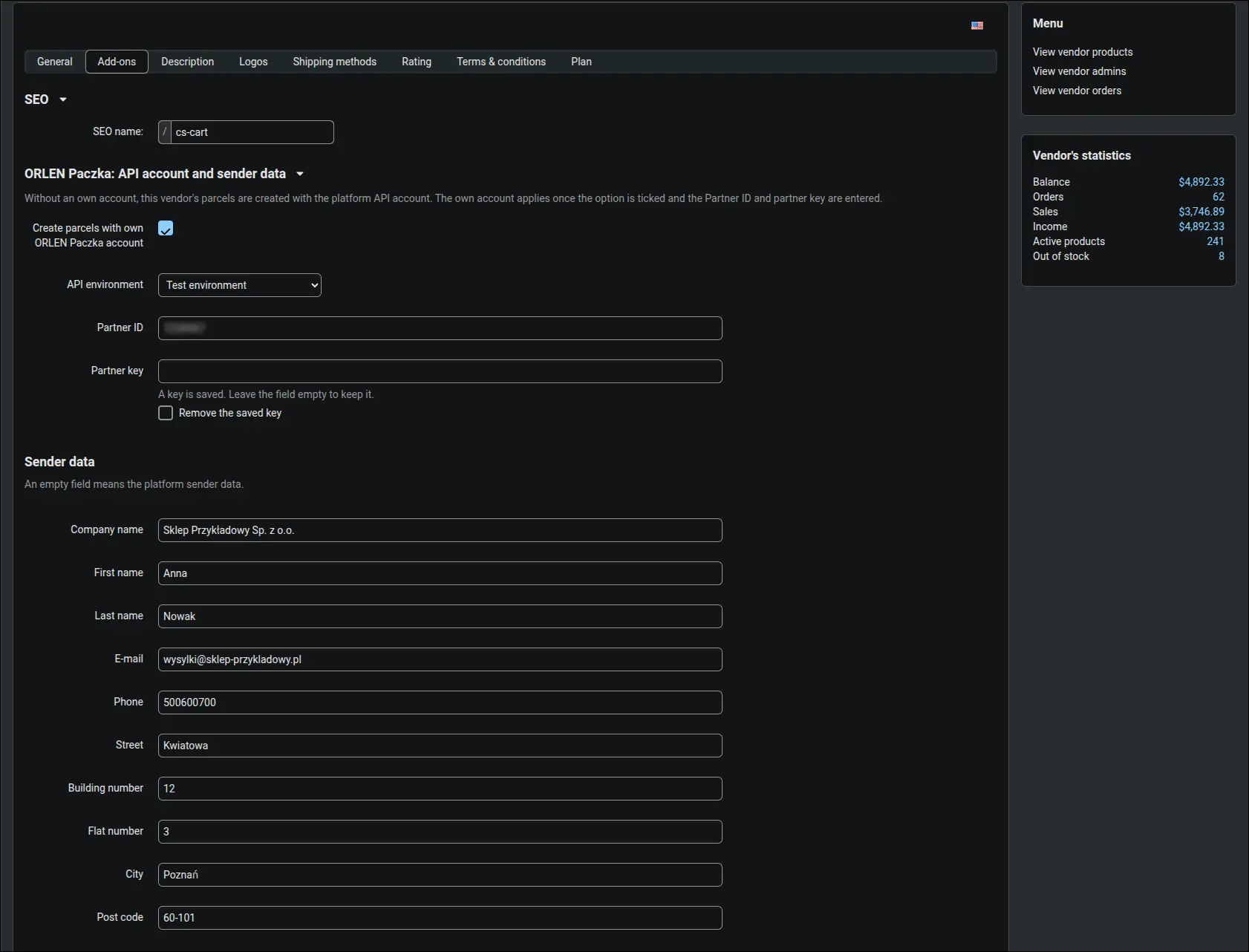 ORLEN Paczka account in the Multi-Vendor vendor profile