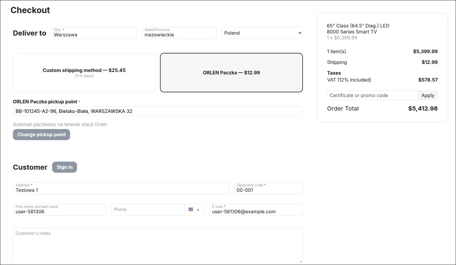 ORLEN Paczka pickup point field at checkout